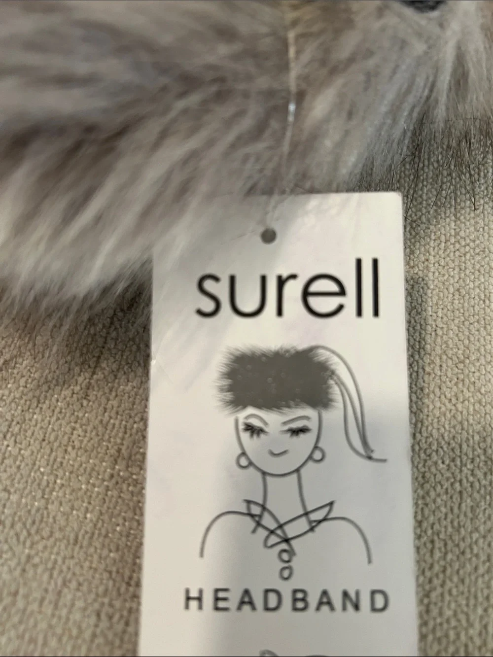 SURELL Faux Fur Headband/Scarf, Greys, NEW with tags
